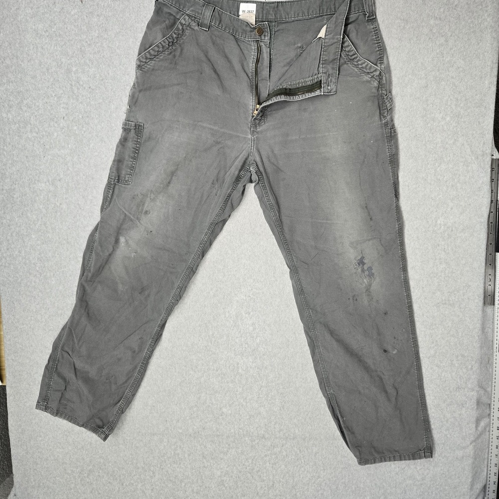 Carhartt Men Pants 40X34 Gray Cargo Carpenter Canvas B151 Dungaree Y2K READ